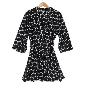 New Directions Bath Robe Womens L Black White Polka Dot Tie‎ Waist Short Pockets